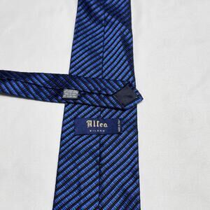 Luxury Altea Milano Mens "Cotton Silk" Tie Necktie Blue Black Stripe italy